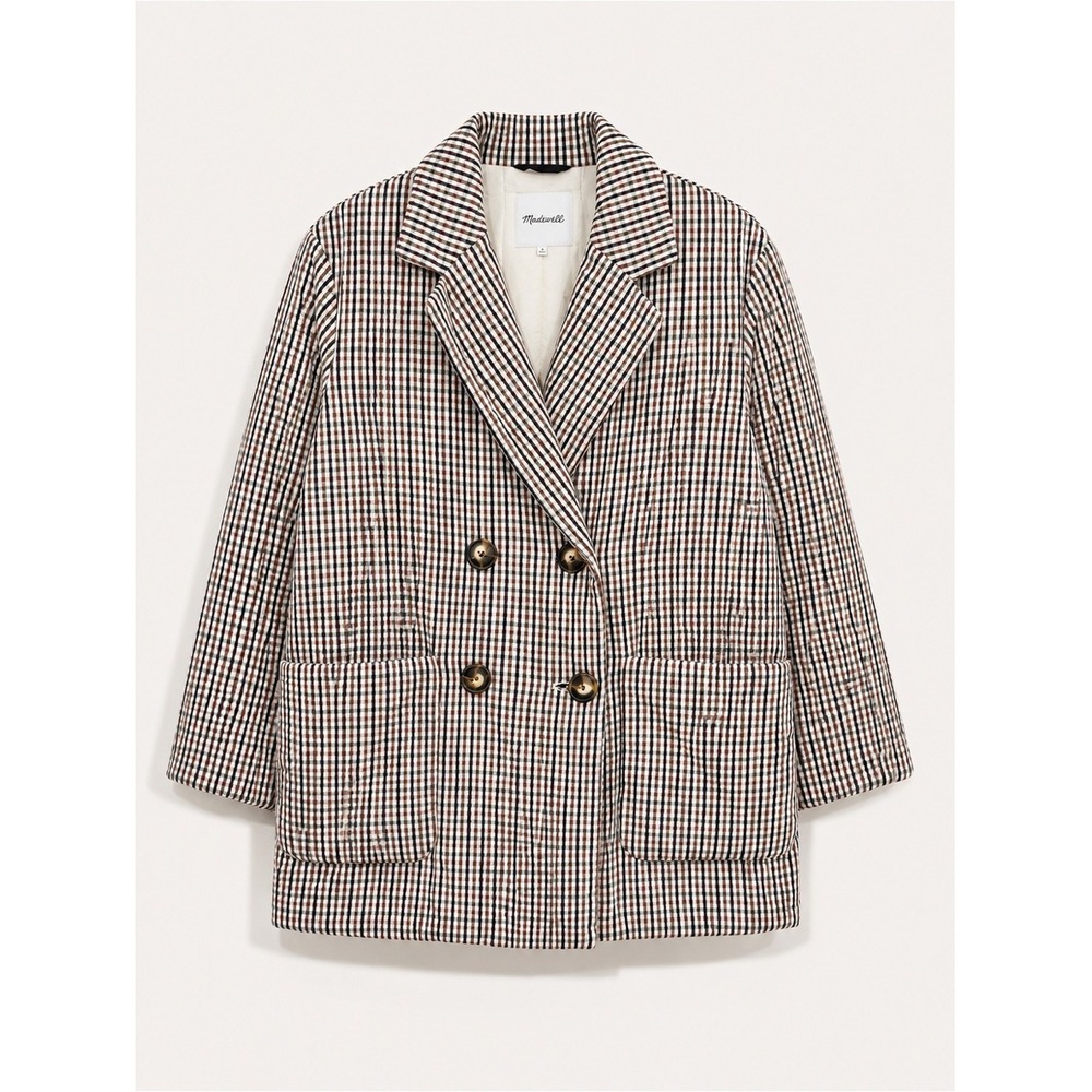 Madewell Padded Plaid Jacket Antique Cream Size Small Double Breasted Quilted